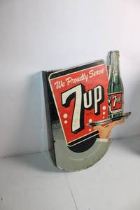 lot 292 image: Vintage 7-Up Metal Advertising Sign with Bottle Graphic
