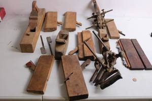 lot 299 image: Collection of Antique Wooden Hand Planes and Vintage Blade Tools