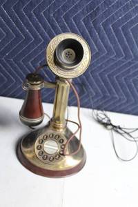 lot 313 image: Vintage Style Brass Candlestick Telephone with Cord