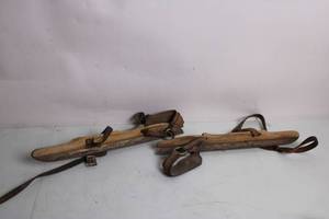 lot 354 image: Pair of Antique Wooden Ice Skates with Leather Straps