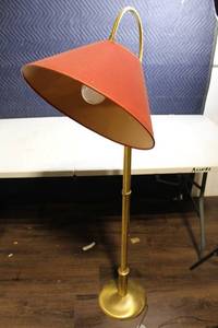 lot 365 image: Adjustable Brass Floor Lamp with Red Shade