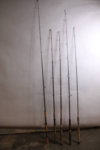 lot 375 image: Set of 5 Assorted Fishing Rods with Cork Handles