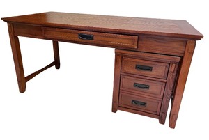 lot 40 image: Mission Style Solid Wood Office Desk with Slide Out Storage Cabinet