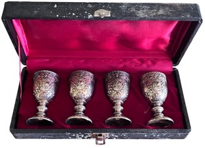 lot 69 image: Set of 4 Vintage Silver Goblets with Heraldic Design