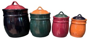 lot 76 image: Set of 4 Handmade Ceramic Canisters with Lids