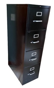 lot 89 image: 4-Drawer Black Metal Filing Cabinet