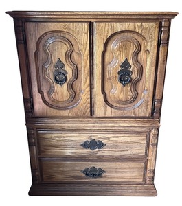 lot 92 image: Solid Wood Vintage Armoire with Ornate Hardware