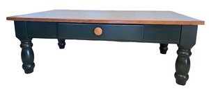 lot 96 image: Dark Green Painted Coffee Table with Wooden Top & Drawer