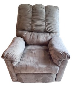 lot 99 image: Gently Used Plush Recliner Chair with Footrest in Sage Green Microfiber