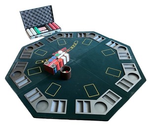 lot 109 image: Folding Poker Table Top with Chips & Carrying Case