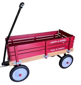 lot 114 image: Radio Flyer Town & Country Wooden Wagon with Red Sides