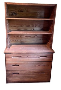 lot 123 image: Solid Wood 3-Drawer Hutch with Built-In Shelves