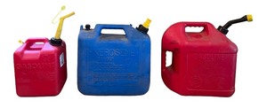 lot 131 image: Set of 3 Fuel Containers Kerosene and Gasoline Cans
