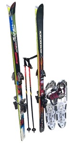 lot 140 image: Two Pairs of Rossignol Skis with Poles & Crescent Moon Snowshoes
