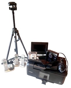lot 157 image: Lot of Electronics Canon Printer, Cameras, Tripod, Phones and Digital Frame