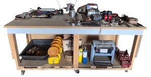 lot 242 image: Industrial Workbench with Power Tools and Accessories