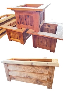 lot 13 image: Set of 4 Wooden Planters - 3 Square and 1 Rectangular