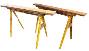 lot 177 image: Set of 2 Portable Folding Sawhorses with Wood Tops