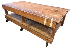 lot 182 image: Large Wooden Workbench with Caster Wheels