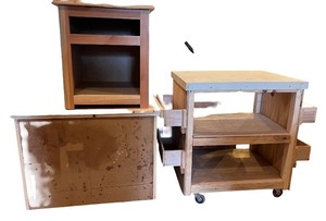 lot 185 image: Set of 3 Wooden Storage Cabinets with Open Shelves and Drawers