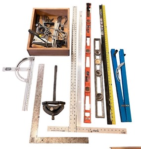 lot 197 image: Assorted Lot of Measuring Tools and Carpenters Squares