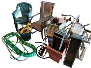 lot 232 image: Garden Too Lot Including Chairs,  Hose, Sprinklers & More