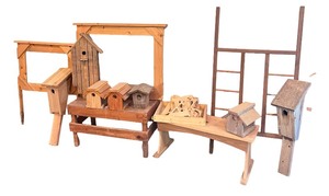 lot 267 image: Handmade Wood Bird Houses, Benches, Signs & More