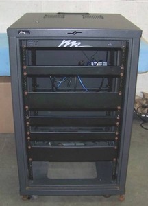 lot 134 image: Middle Atlantic, RCS-1824 Audio Video Computer Server Equipment Rack System on Casters with Mounted 8-Outlet Power Strip & Cooling Fans
