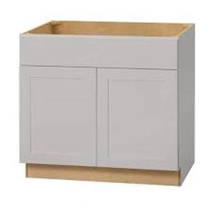 lot 38 image: Hampton Bay Avondale 36 in. W x 24 in. D x 34.5 in. H Ready to Assemble Plywood Shaker Sink Base Kitchen Cabinet in Dove Gray  Customer Returns See Pictures