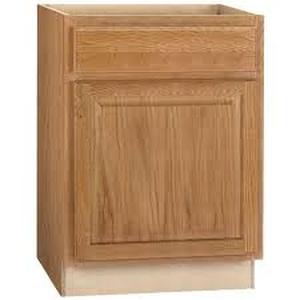 lot 56 image: Hampton Bay Hampton 24 in. W x 24 in. D x 34.5 in. H Assembled Base Kitchen Cabinet in Medium Oak with Drawer Glides  Customer Returns See Pictures