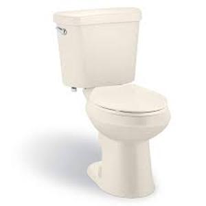 lot 59 image: Glacier Bay 12 inch Rough In Two-Piece 1.28 GPF Single Flush Elongated Toilet in Bone Seat Included Customer Returns See Pictures