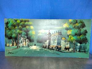 lot 64 image: Vintage Large Mid-century Yosisa Oil Painting