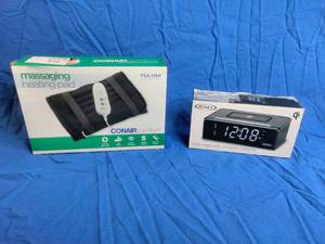 lot 78 image: Conair ThermaLuxe Massaging Heating Pad and Jensen Dual Alarm Clock Radio with Qi Charging