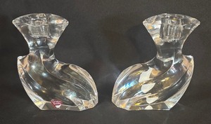 lot 22 image: Orrefors of Sweden Crystal Camee Candle Holders
