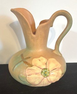 lot 113 image: Vintage Weller Pottery Dogwood Flower Ewer  Pitcher