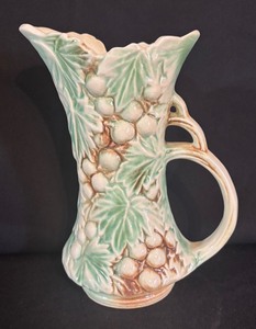lot 66A image: Vintage McCoy Pottery Embossed Grapes with Leaves Pitcher  Ewer