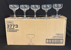 lot 144 image: Box of Libbey Embassy Champagne Stemware