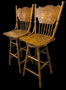 lot 237 image: Pair of Pressed Back Oak Swivel Stools