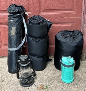 lot 96 image: Camping Time Tent, Sleeping Bag, Tantern and More