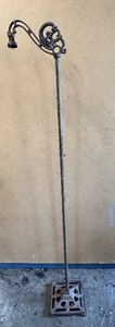 lot 98 image: Vintage Victorian Gothic Crest Hand Wrought Iron Bridge Arm Ornate Floor Lamp