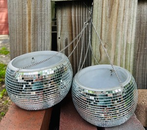lot 76 image: Shiny Silver Hanging Planters