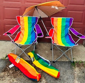 lot 81 image: Pair of Pride Chairs with Carrying Cases and Yellow Umbrella