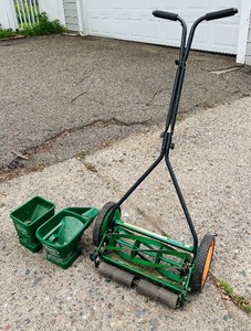 lot 83 image: Manual Push Lawn Mower and Two Spreaders