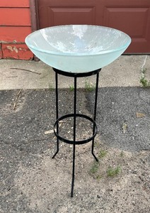 lot 66 image: Contemporary Glass Vessel Sink with Metal Stand, 31 Height