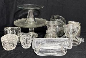 lot 327 image: Assorted Vintage Glassware including Vintage Anchor Hocking Manhattan Clear Glassware & Vintage Anchor Hocking Manhattan Ball Pitcher