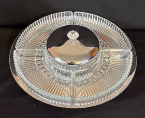 lot 254 image: Elegant Vintage Kromex Chrome and Glass Lazy Susan Style Serving Platter