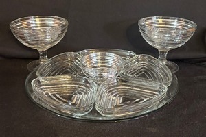 lot 282 image: Anchor Hocking Manhattan Collection Serving Platter with Inserts and Pair of Compotes