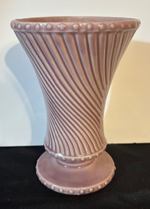 lot 309 image: Vintage McCoy Pastel Lavender Swirl Twisted Spiral Ribbed Footed Vase