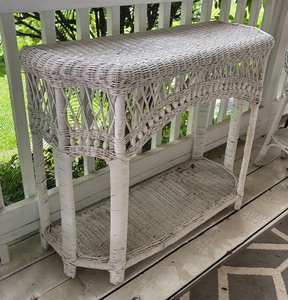 lot 419 image: Vintage White Wicker Console Table