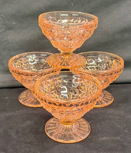 lot 460 image: Vintage Depression Glass Jeanette Holiday Pink Sherbet Dishes
